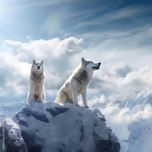 A few wolves standing on top of a hill