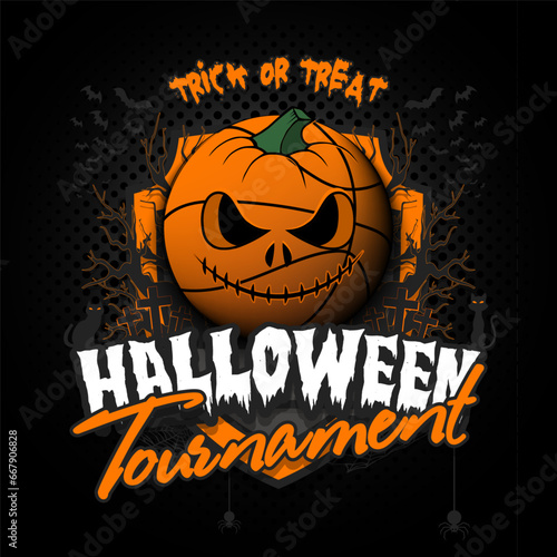Halloween tournament. Basketball ball as pumpkin