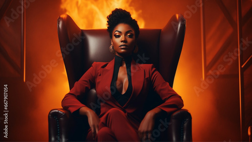 african woman dressd with a suit in a trone photo