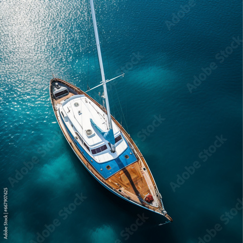 the image of a modern sailboat cargo transport with top view without other boats alongside.