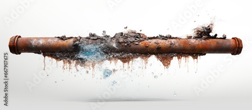Rusty pipe spraying water under pressure photo