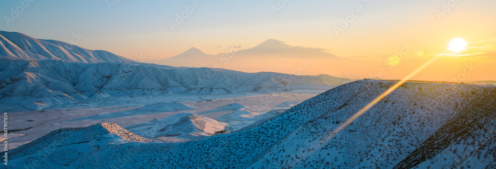 Fototapeta premium Ararat mountain at the sunset