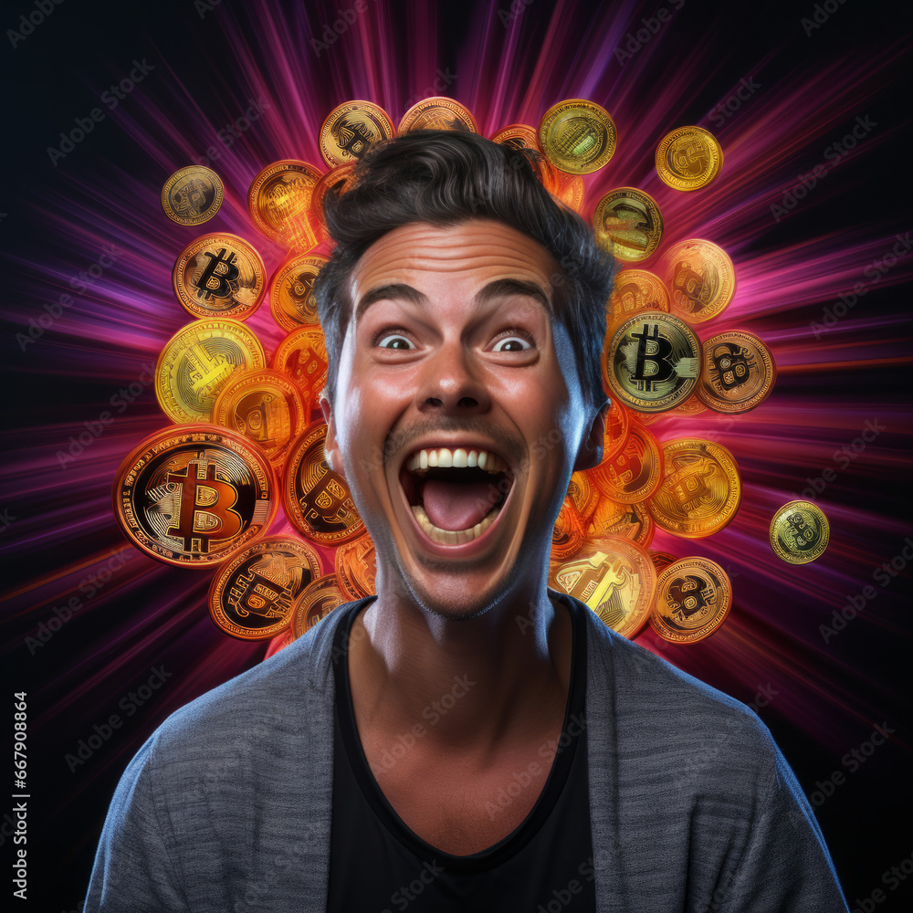 Vibrant photo of a happy bitcoin face