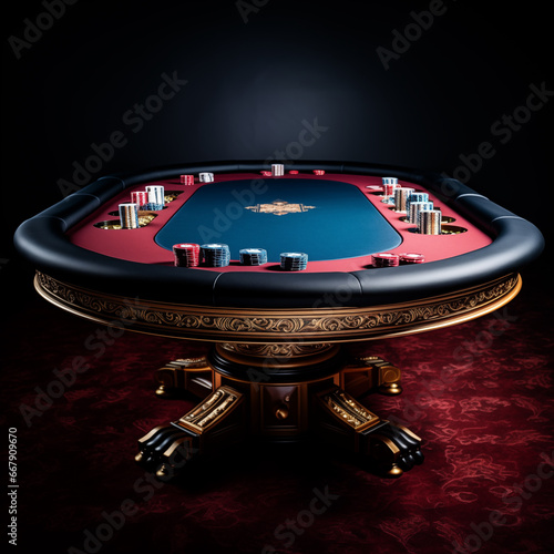 casino poker table in the style of dark crimson and light amber photo