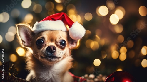 christmas dog in santa hat © d-AI-n