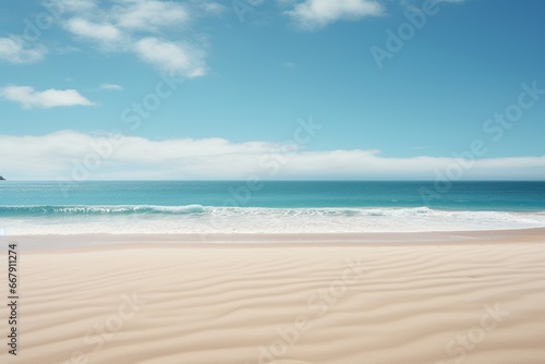 Nature landscape view of beautiful tropical beach and turquoise blue sea in sunny day. Vacation, travel, beach holiday concept. Generated by artificial intelligence