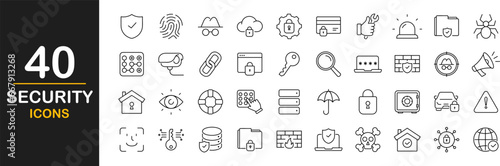 Security web icons set. Cyber security - simple thin line icons collection. Containing cyber lock, password, fingerprint, electronic key, unlock, data protection, cybersecurity. Simple web icons set