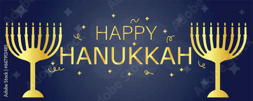 Greeting banner for Hanukkah celebration with menorahs