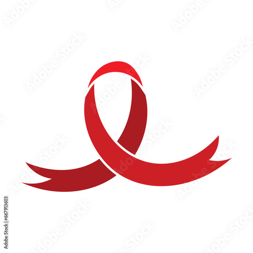 Red ribbon on white background. AIDS Awareness Day