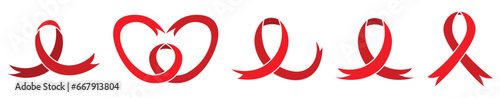 Set of red ribbons on white background. AIDS Awareness Day