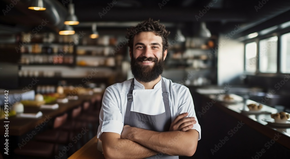 Confident Chef in Kitchen with a Smile. Generative ai Confident Chef in Kitchen with a Smile. Generative ai