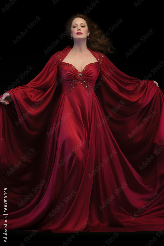 Glamour photoshoot of a model with red dress