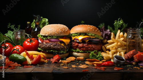 Delicious grilled burgers. Isolated double cheese burger. generative ai photo