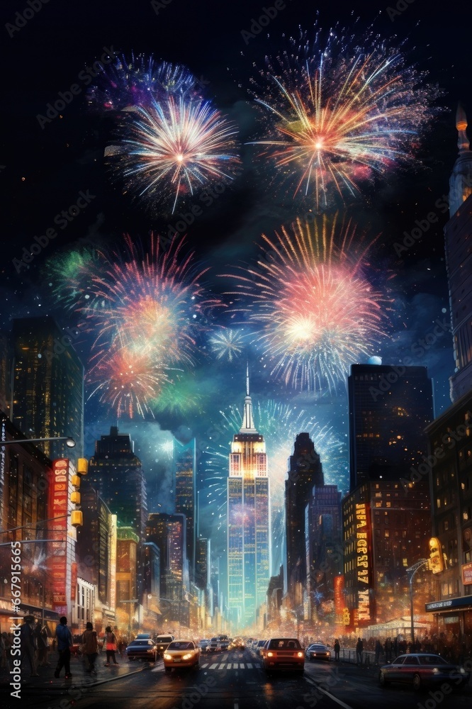 New York, fireworks, celebration of the Christmas and New Year.