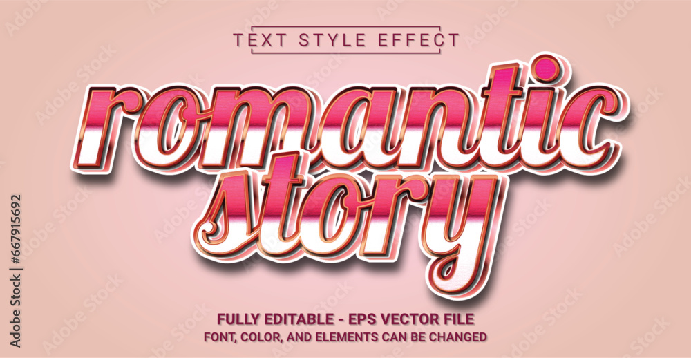 Romantic Story Text Style Effect. Editable Graphic Text Template.