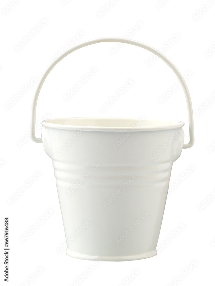 gardening tools, metal watering can and bucket, painted with enamel, isolated on a white background gardening tools, metal watering can and bucket, painted with enamel, isolated on a white background
