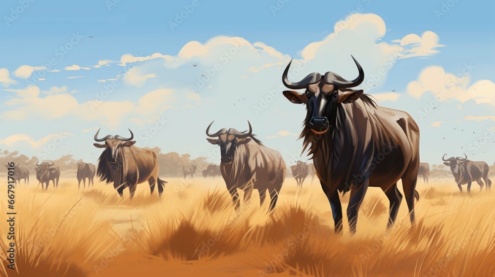 wildebeest in the savannah