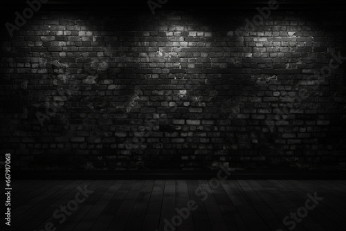                                                 A black brick wall against a dark background for design   Generative AI 