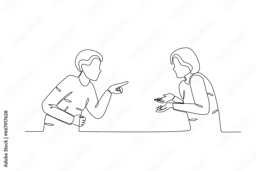 A couple had a big fight. Relationship problem one-line drawing A couple had a big fight. Relationship problem one-line drawing