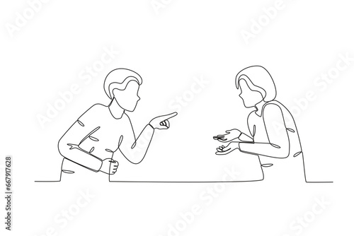A couple had a big fight. Relationship problem one-line drawing
