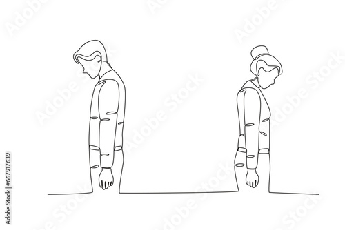 A couple breaks up. Relationship problem one-line drawing