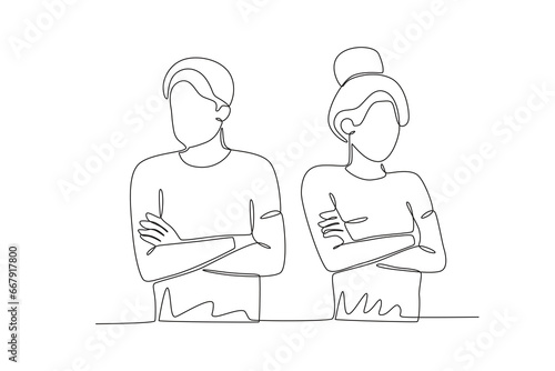 Lovers are silent to each other. Relationship problem one-line drawing