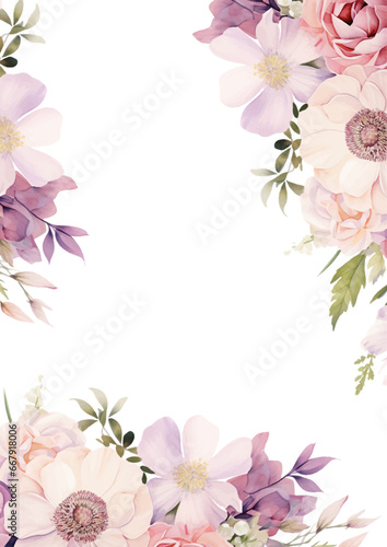 Pink and purple violet elegant watercolor background with flora and flower