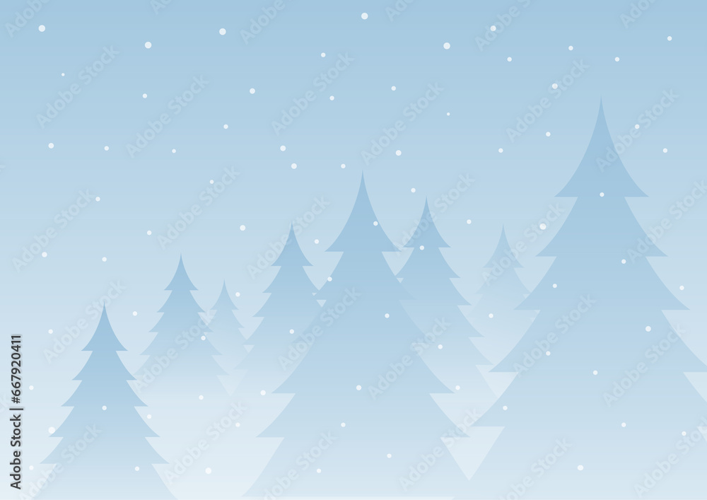 Winter landscape with trees and snow background illustration.