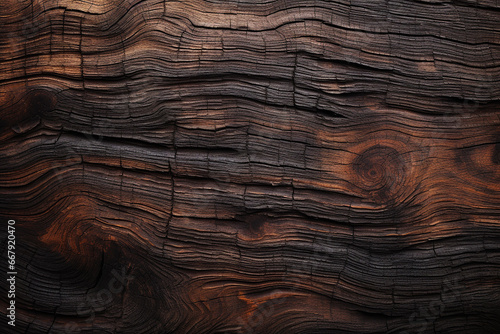 texture of old dark  burnt cracked wood with knots  generative AI