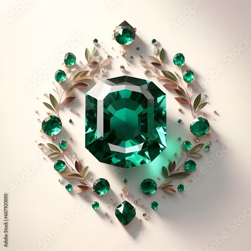 Green emerald gemstones with beautiful application with AI generated