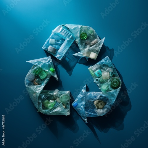 Recycling symbol made of recycled plastic bottles