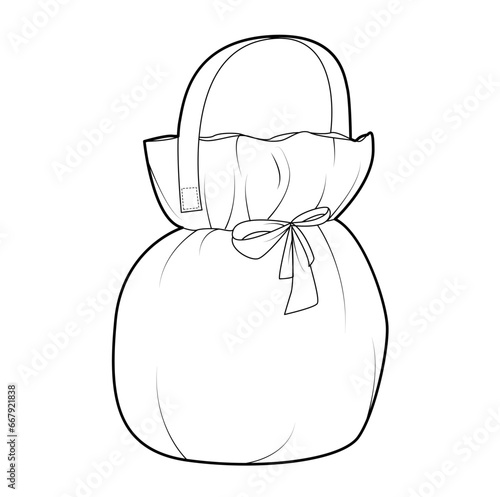Pompadour Bag clutch silhouette with bow. Fashion accessory technical illustration. Vector satchel front 3-4 view for Men, women, unisex style, flat handbag CAD mockup sketch outline isolated