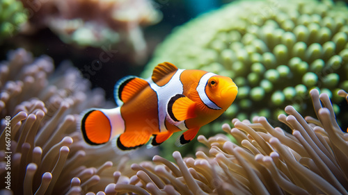 a clown fish swimming in a sea anemone.