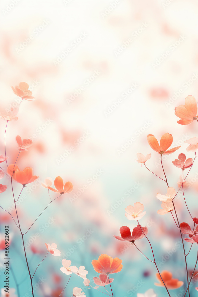 delicate texture of orange and blue colors. flowers in the meadow with background blur and bokeh. place for text