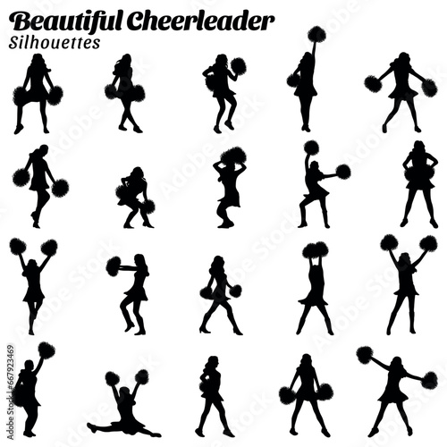 Vector illustration of cheerleaders' silhouettes set