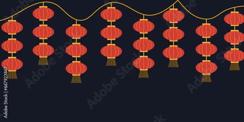 Background of Chinese lanterns. Garland of lanterns. Chinese New Year. Design website, banner, poster. Color vector illustration.