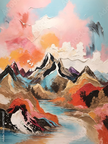 abstract watercolor mountain background  AI generated.