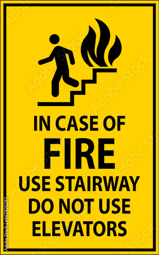 Caution Sign In Case of Fire Use Stairway Do Not Use Elevators