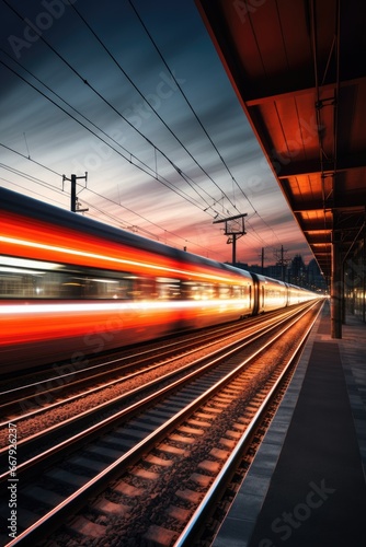 A train is passing by. Long exposure photography