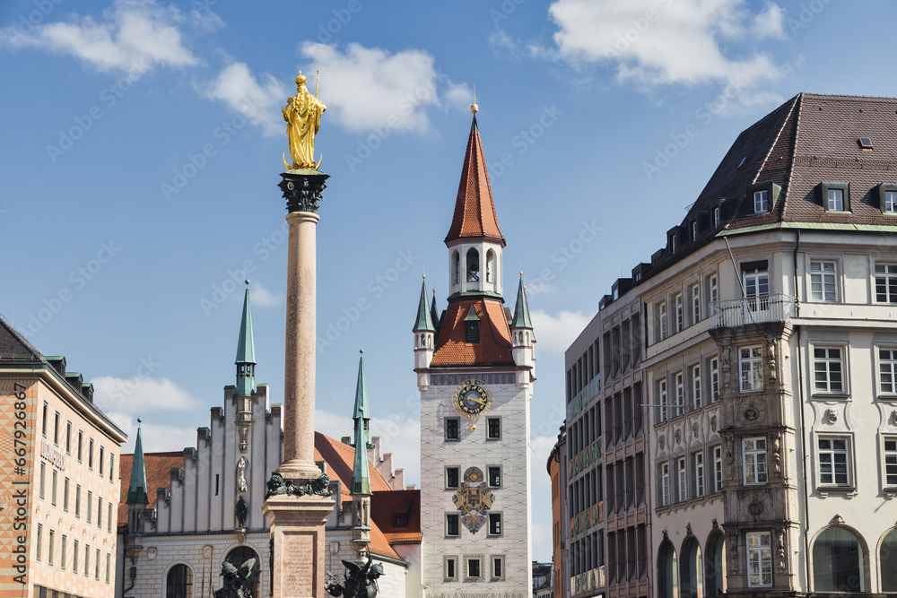 view to the old town hall at Marienplatz in Munich, Bavaria, Germany