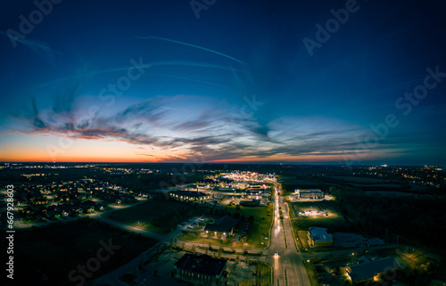 An overhead perspective of nighttime traffic in the Brannon Crossing shopping district, connecting the cities of Nicholasville, KY and Lexington, Kentucky.