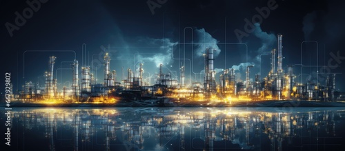 Next generation energy business concept depicted through creative graphic design incorporating a futuristic factory and refinery