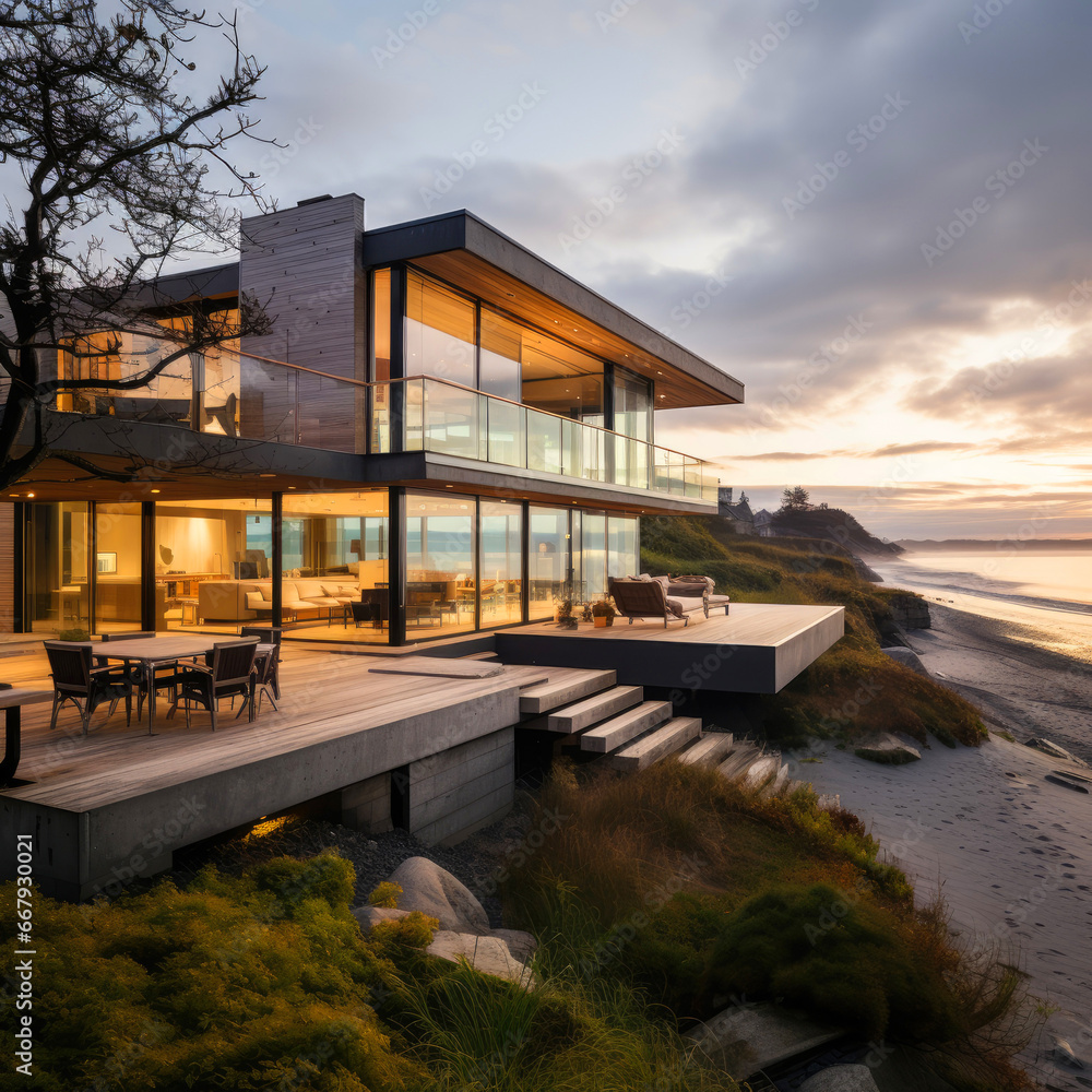 Scandinavian style modern house on the ocean beach Scandinavian style modern house on the ocean beach