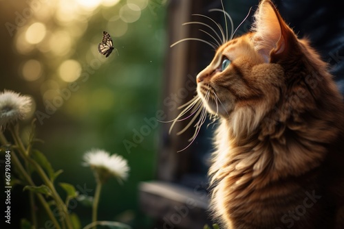 Amusement of a cat watching a butterfly.