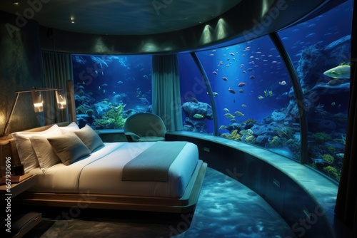 Aquarium-themed hotels providing immersive underwater experiences. photo
