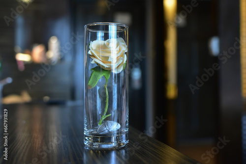 Rose flower in a beautiful glass