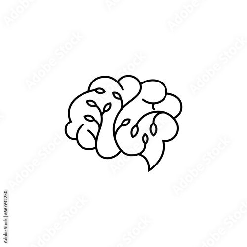 brain logo design with tree in linear style