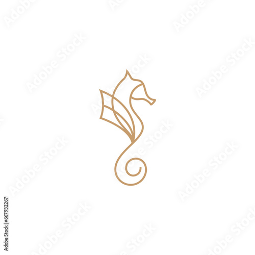 seahorse logo design template with line art design style