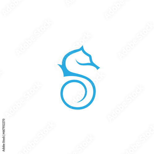 seahorse logo design template with letter s