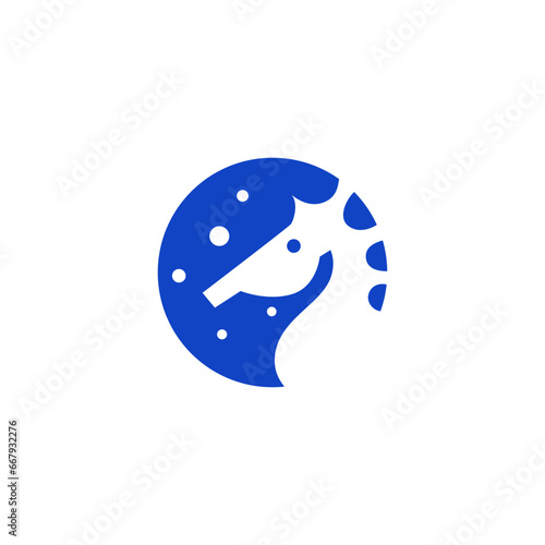 seahorse logo design template with circle shape flat style